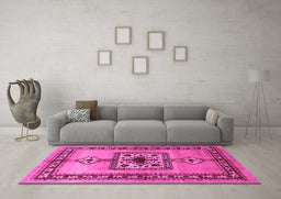 Machine Washable Persian Pink Traditional Rug in a Living Room, wshtr486pnk