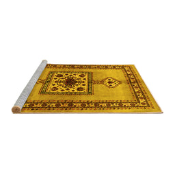 Sideview of Machine Washable Persian Yellow Traditional Rug, wshtr486yw