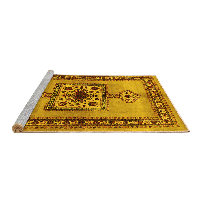 Sideview of Machine Washable Persian Yellow Traditional Rug, wshtr486yw