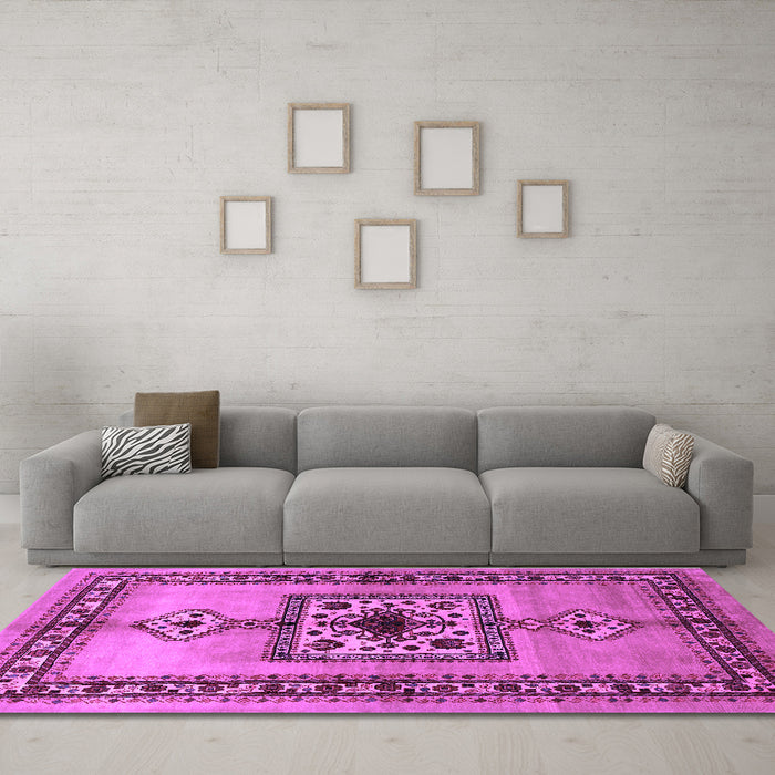 Machine Washable Persian Purple Traditional Area Rugs in a Living Room, wshtr486pur