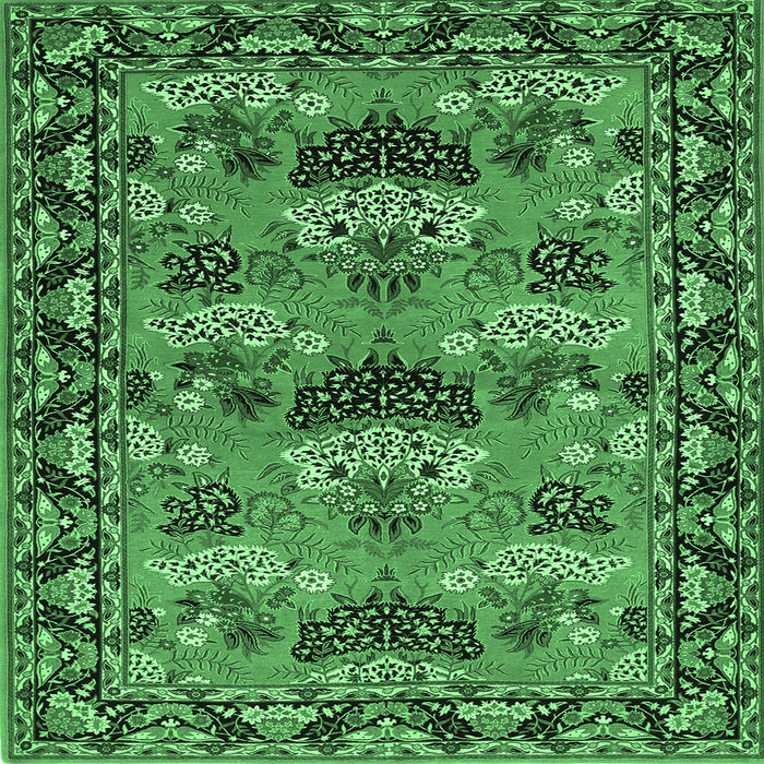 Square Machine Washable Persian Emerald Green Traditional Area Rugs, wshtr487emgrn