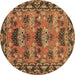 Round Persian Brown Traditional Rug, tr487brn