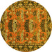 Round Persian Yellow Traditional Rug, tr487yw