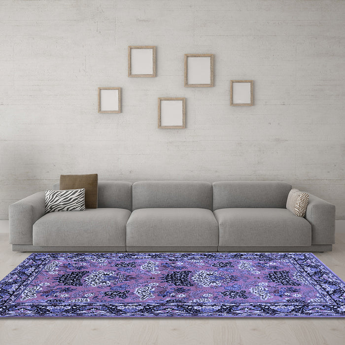 Machine Washable Persian Blue Traditional Rug in a Living Room, wshtr487blu