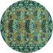 Round Machine Washable Persian Turquoise Traditional Area Rugs, wshtr487turq