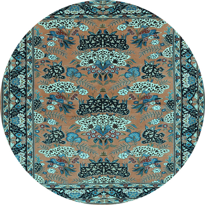 Round Machine Washable Persian Light Blue Traditional Rug, wshtr487lblu