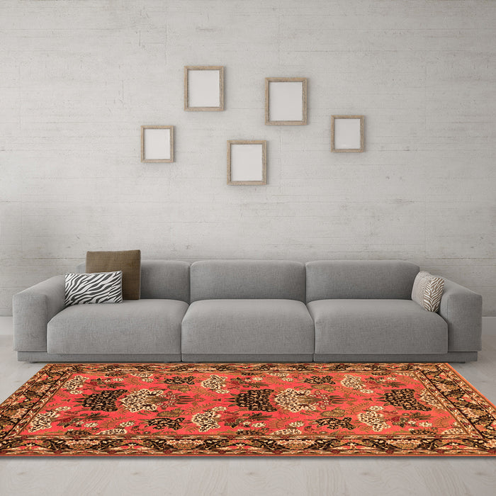 Machine Washable Persian Orange Traditional Area Rugs in a Living Room, wshtr487org