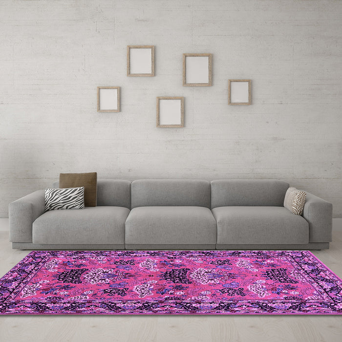 Machine Washable Persian Purple Traditional Area Rugs in a Living Room, wshtr487pur