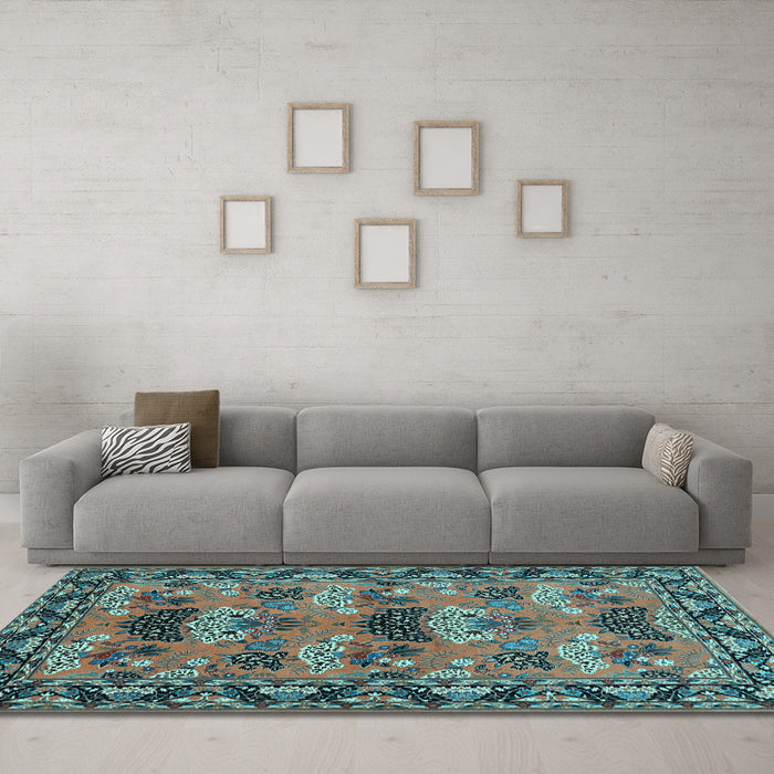Machine Washable Persian Light Blue Traditional Rug in a Living Room, wshtr487lblu