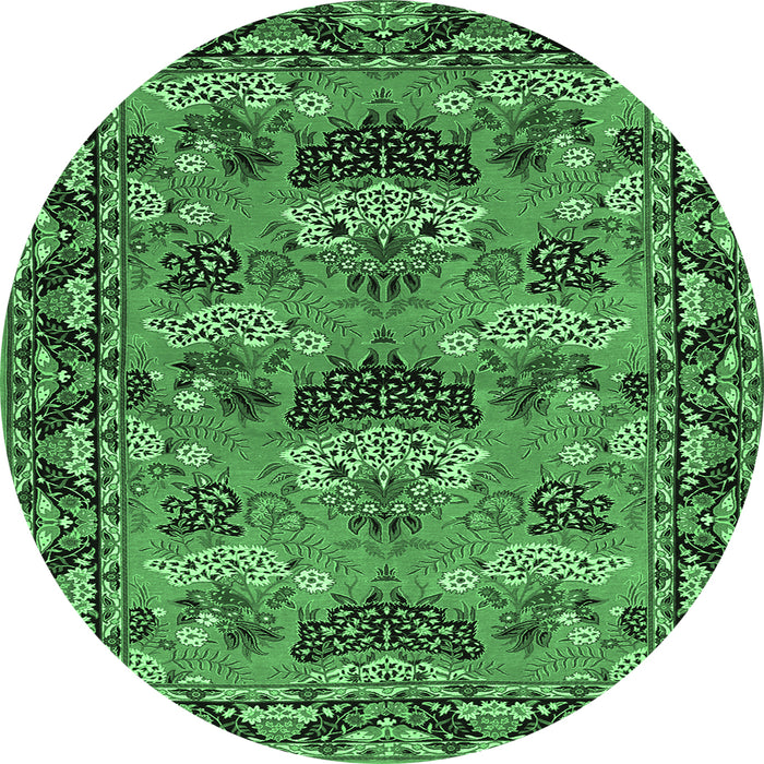 Round Machine Washable Persian Emerald Green Traditional Area Rugs, wshtr487emgrn