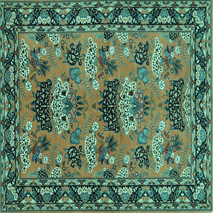 Square Machine Washable Persian Turquoise Traditional Area Rugs, wshtr487turq