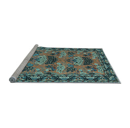 Sideview of Machine Washable Persian Light Blue Traditional Rug, wshtr487lblu