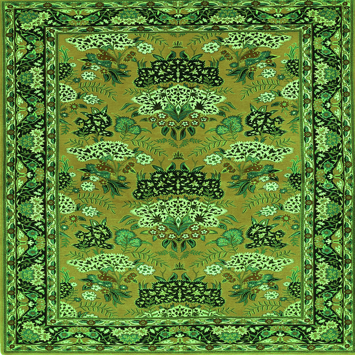 Round Machine Washable Persian Green Traditional Area Rugs, wshtr487grn
