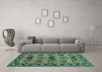 Machine Washable Persian Turquoise Traditional Rug, wshtr487turq