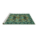 Sideview of Machine Washable Persian Turquoise Traditional Area Rugs, wshtr487turq