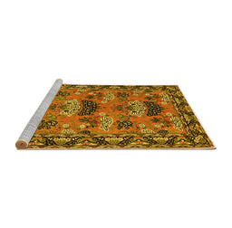 Sideview of Machine Washable Persian Yellow Traditional Rug, wshtr487yw