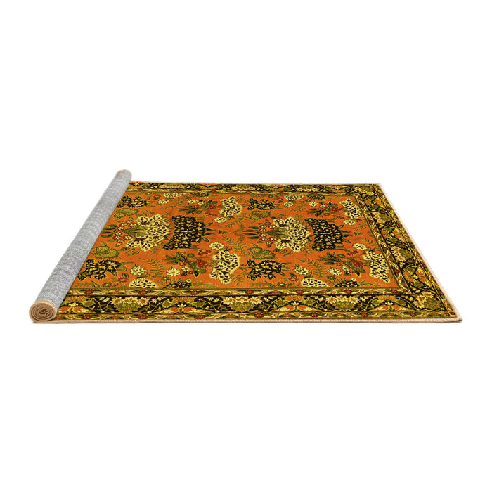 Sideview of Machine Washable Persian Yellow Traditional Rug, wshtr487yw