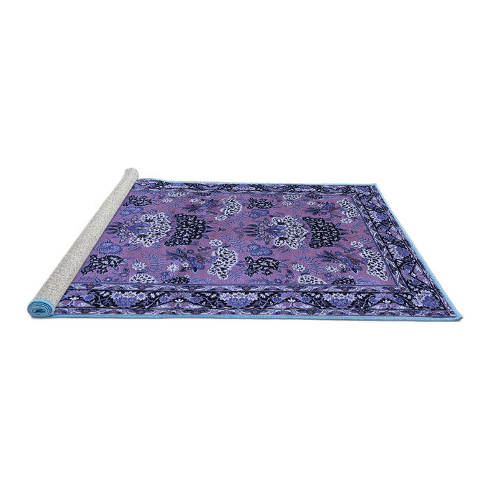 Sideview of Machine Washable Persian Blue Traditional Rug, wshtr487blu