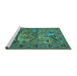 Sideview of Machine Washable Animal Turquoise Traditional Area Rugs, wshtr488turq