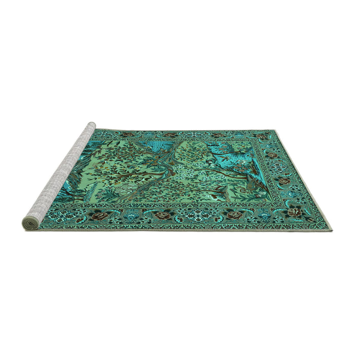 Sideview of Machine Washable Animal Turquoise Traditional Area Rugs, wshtr488turq