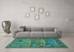 Machine Washable Animal Turquoise Traditional Area Rugs in a Living Room,, wshtr488turq