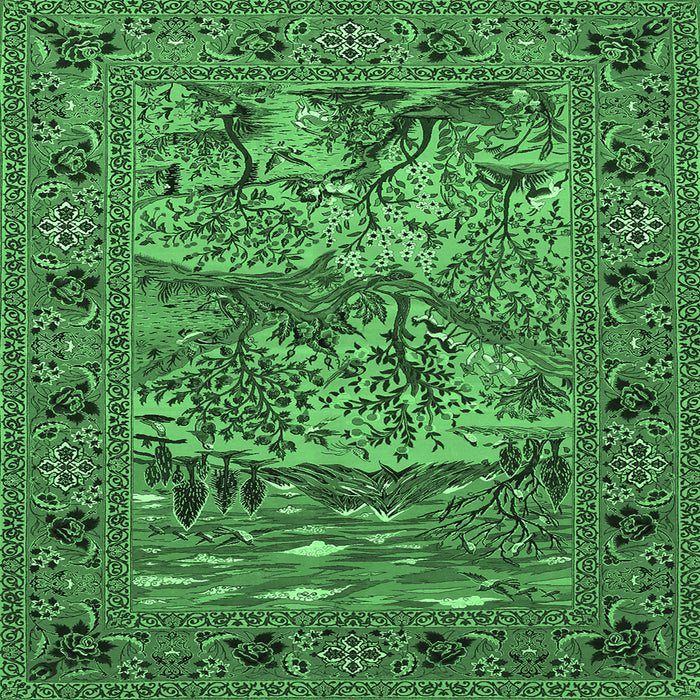 Square Animal Emerald Green Traditional Rug, tr488emgrn