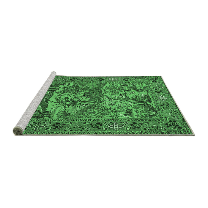 Sideview of Machine Washable Animal Emerald Green Traditional Area Rugs, wshtr488emgrn