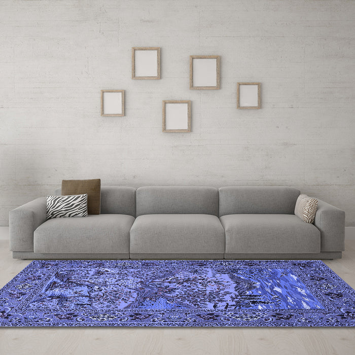 Machine Washable Animal Blue Traditional Rug in a Living Room, wshtr488blu
