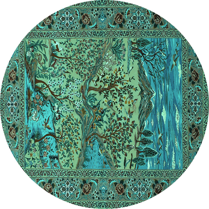 Round Animal Turquoise Traditional Rug, tr488turq