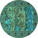 Round Animal Turquoise Traditional Rug, tr488turq