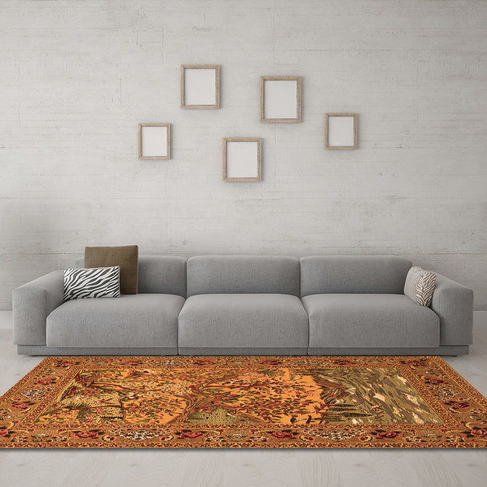 Machine Washable Animal Orange Traditional Area Rugs in a Living Room, wshtr488org