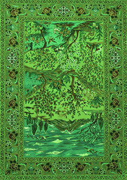 Animal Green Traditional Rug, tr488grn
