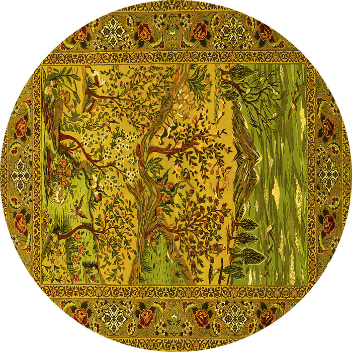 Round Animal Yellow Traditional Rug, tr488yw