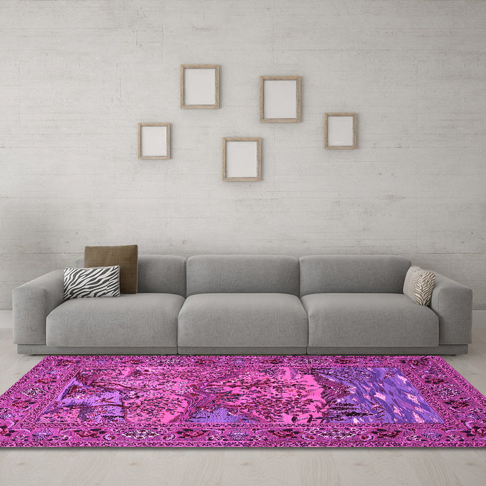 Machine Washable Animal Pink Traditional Rug in a Living Room, wshtr488pnk