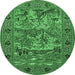 Round Animal Emerald Green Traditional Rug, tr488emgrn