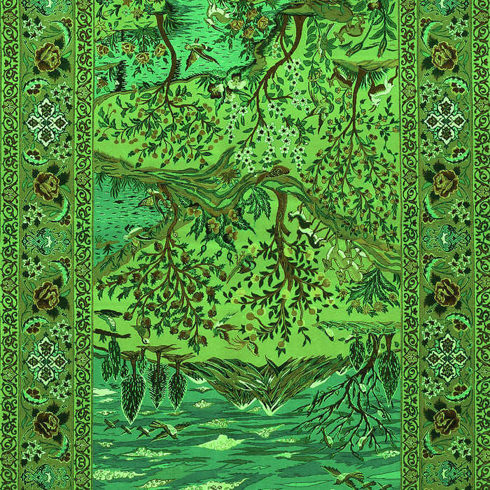 Serging Thickness of Machine Washable Animal Green Traditional Area Rugs, wshtr488grn