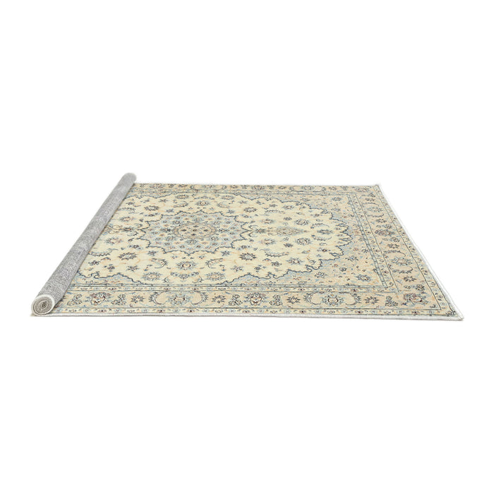 Sideview of Machine Washable Traditional Sage Green Rug, wshtr489