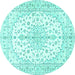 Round Machine Washable Medallion Turquoise Traditional Area Rugs, wshtr489turq