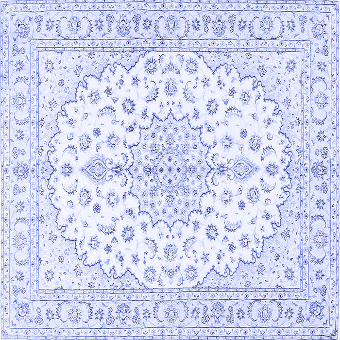 Square Machine Washable Medallion Blue Traditional Rug, wshtr489blu