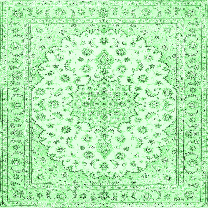Square Machine Washable Medallion Emerald Green Traditional Area Rugs, wshtr489emgrn