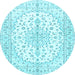 Round Machine Washable Medallion Light Blue Traditional Rug, wshtr489lblu