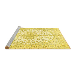 Sideview of Machine Washable Medallion Yellow Traditional Rug, wshtr489yw
