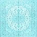 Square Machine Washable Medallion Light Blue Traditional Rug, wshtr489lblu