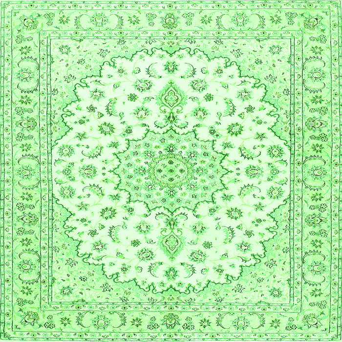 Round Machine Washable Medallion Green Traditional Area Rugs, wshtr489grn