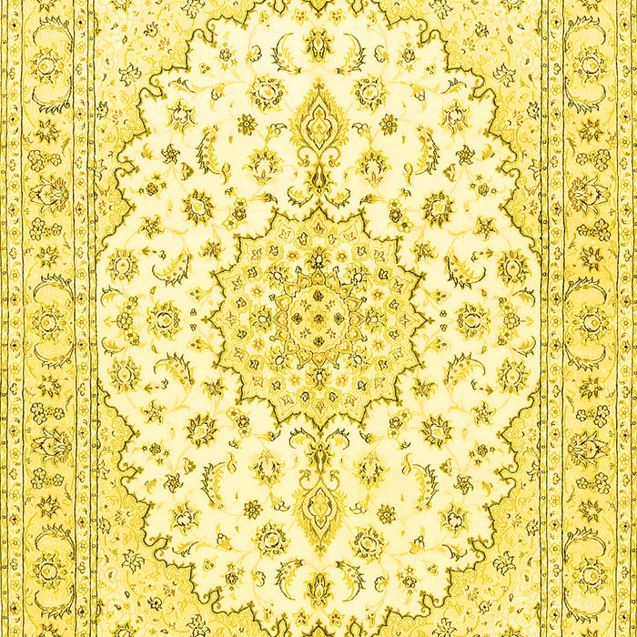 Machine Washable Medallion Yellow Traditional Rug, wshtr489yw