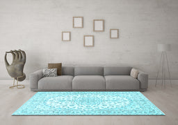 Machine Washable Medallion Light Blue Traditional Rug in a Living Room, wshtr489lblu