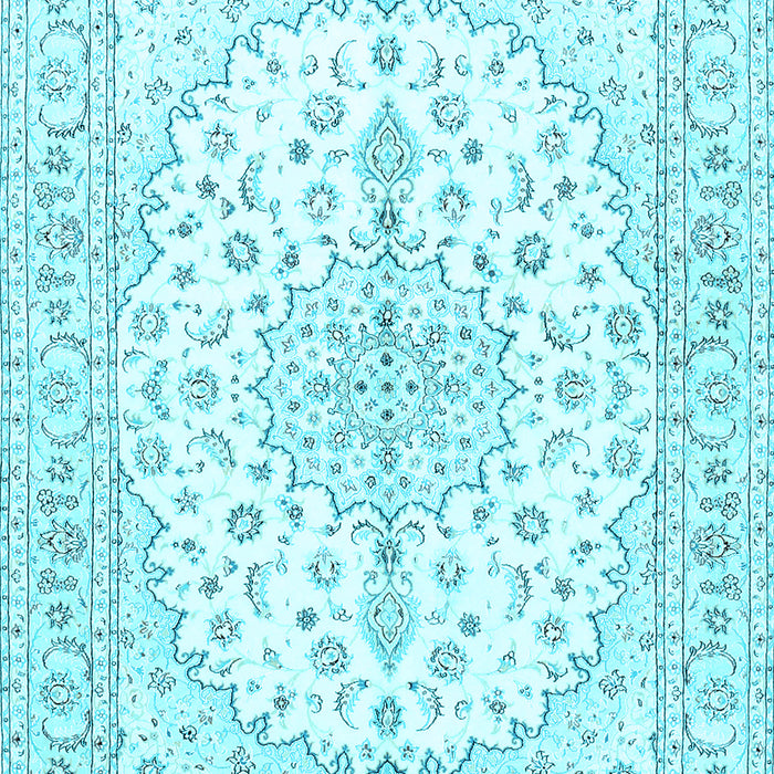 Machine Washable Medallion Light Blue Traditional Rug, wshtr489lblu