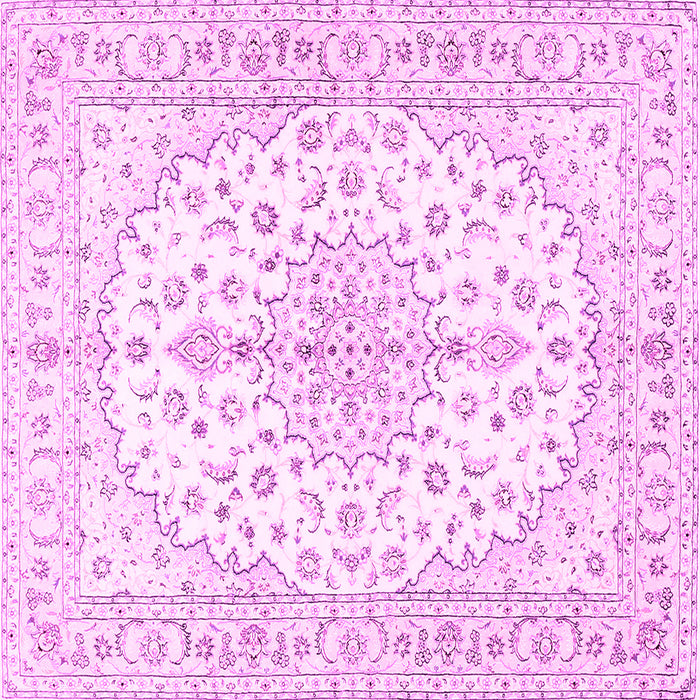 Square Machine Washable Medallion Pink Traditional Rug, wshtr489pnk