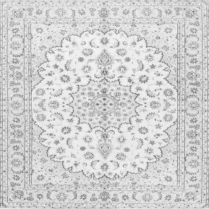 Round Machine Washable Medallion Gray Traditional Rug, wshtr489gry