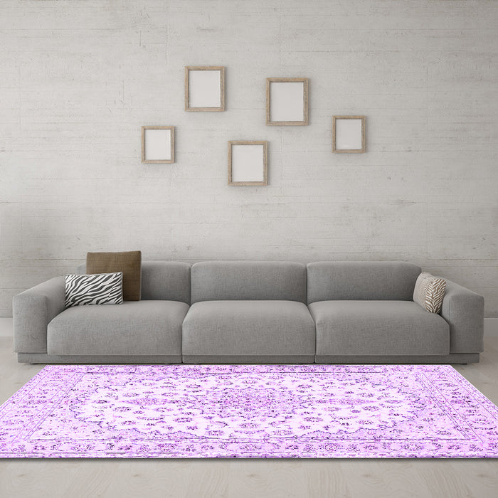 Machine Washable Medallion Purple Traditional Area Rugs in a Living Room, wshtr489pur